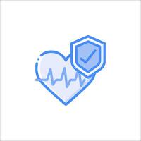 A heart with a shield and a heartbeat icon vector