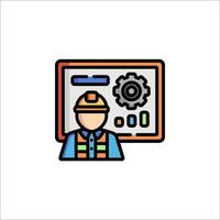 A man in a hard hat and a computer screen vector