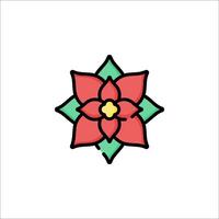 A red flower with green leaves on it vector