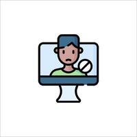 A man is sitting in front of a computer monitor vector