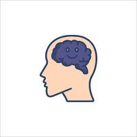 A brain with a smile on it, with a line drawing of it vector