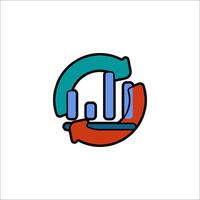 A colorful logo with a bar graph and arrow vector