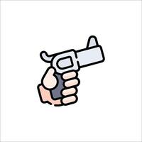 A hand holding a gun icon in a flat style vector