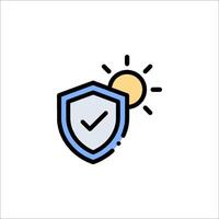 A shield with a sun and tick mark on it vector