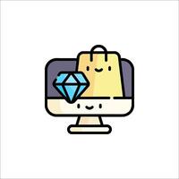 A cartoon computer with a bag and a diamond vector