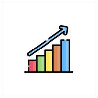 A colorful graph bar icon with an arrow going up vector