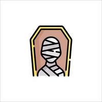 A cartoon mummy in a coffin icon vector