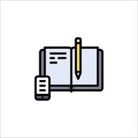 An open book with a pencil and phone icon vector