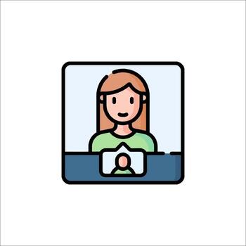 A woman is sitting in front of a computer screen vector