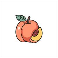 A peach with a slice on it and a leaf vector