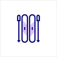 A pair of skis and a pair of poles are shown in a line vector