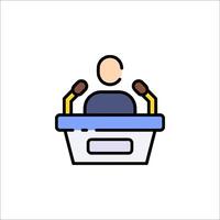 A man in a chair with a microphone and a microphone icon vector