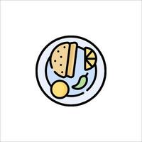 A hamburger and a slice of lemon on a plate vector