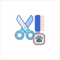 A pair of scissors and a comb with a dog's paw vector
