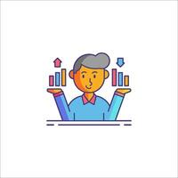 A man holding up a graph bar and an arrow vector