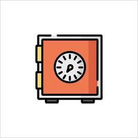 An orange safe box with a clock inside vector