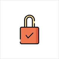 An orange padlock icon with a tick mark vector