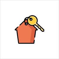 A house with a key and a key chain icon vector