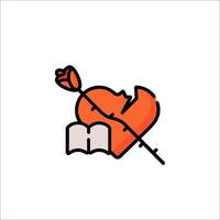A broken heart with a book and a broken arrow vector