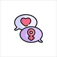 Two speech bubbles with a heart and a female symbol vector