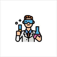 A man in a lab coat holding a flask and a test tube vector
