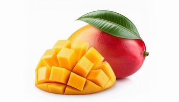 Mango with leaves isolated on white background. Mango with clipping path photo