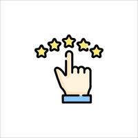 Five star rating icon with hand pointing to the right vector