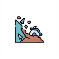 A house is falling down a cliff line icon vector