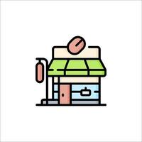 A coffee shop icon with a sign on the front vector