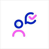 A pink and blue icon with a person holding a check mark vector