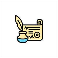 A pen and paper with a feather on it vector