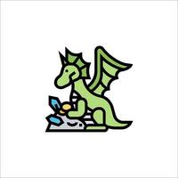 A green dragon sitting on a rock with a sword vector