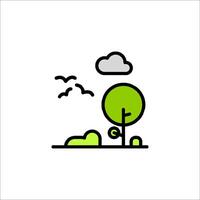 A green tree and clouds on a white background vector