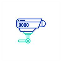 A blue and green line icon of a security camera vector