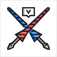 Two crossed swords with a red and blue color scheme vector