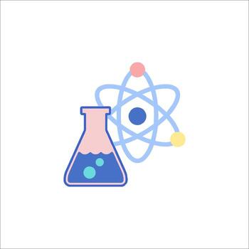 un icono de un matraz con un átomo y un molécula vector