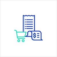 A shopping cart with a receipt and a paper vector