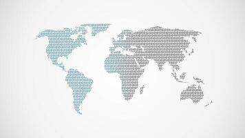 World map illustration using binary numbers or signs to represent digital globe video