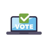 Laptop showing online voting platform with check mark symbol vector