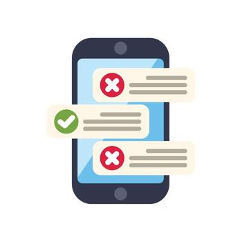 Smartphone showing validated and not validated messages on screen vector