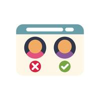 Website showing user profiles with checkmark and cross mark icons for feedback vector
