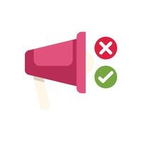 Megaphone announcing true or false information with check and cross marks vector