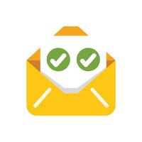 Yellow envelope confirming subscription with two check marks vector