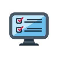 Computer monitor displaying checklist for online survey vector