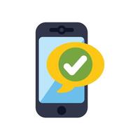Smartphone showing check mark inside speech bubble vector