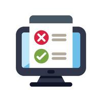 Computer monitor displaying online survey with check and x mark icons vector
