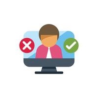Businessman making a decision with check and x mark on computer screen vector