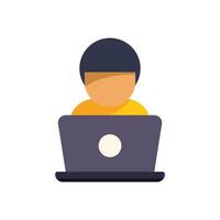 Young man working on laptop computer flat design illustration vector