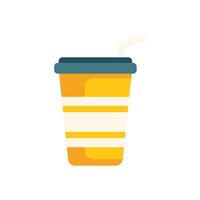 Yellow disposable paper cup with lid and straw is holding a refreshing beverage vector