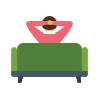 Man relaxing on couch with hands behind head vector